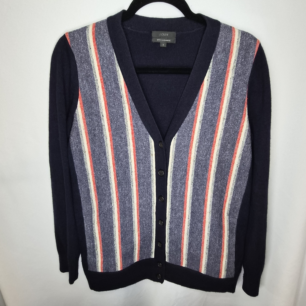 J. Crew Navy and Red Striped Cardigan